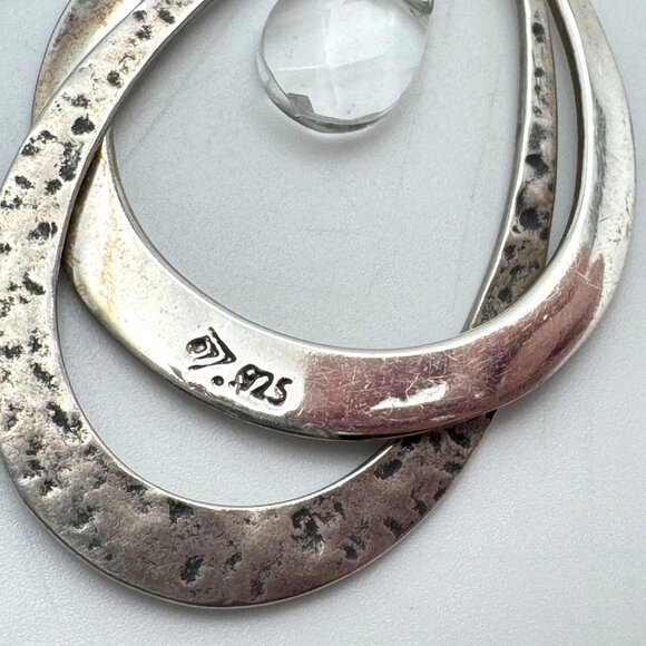 Silpada Sterling Silver Double Hoop Earrings Clear Crystal Dangle Etched Design - Picture 2 of 7